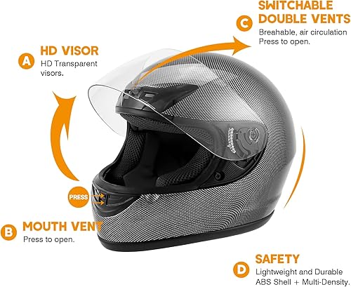 Miniatura 2 de SLMOTO - Casco de motocicleta aprobado por el DOT, para adultos, de fibra de carbono, con tapa abatible que cubre la cara completa, a prueba de