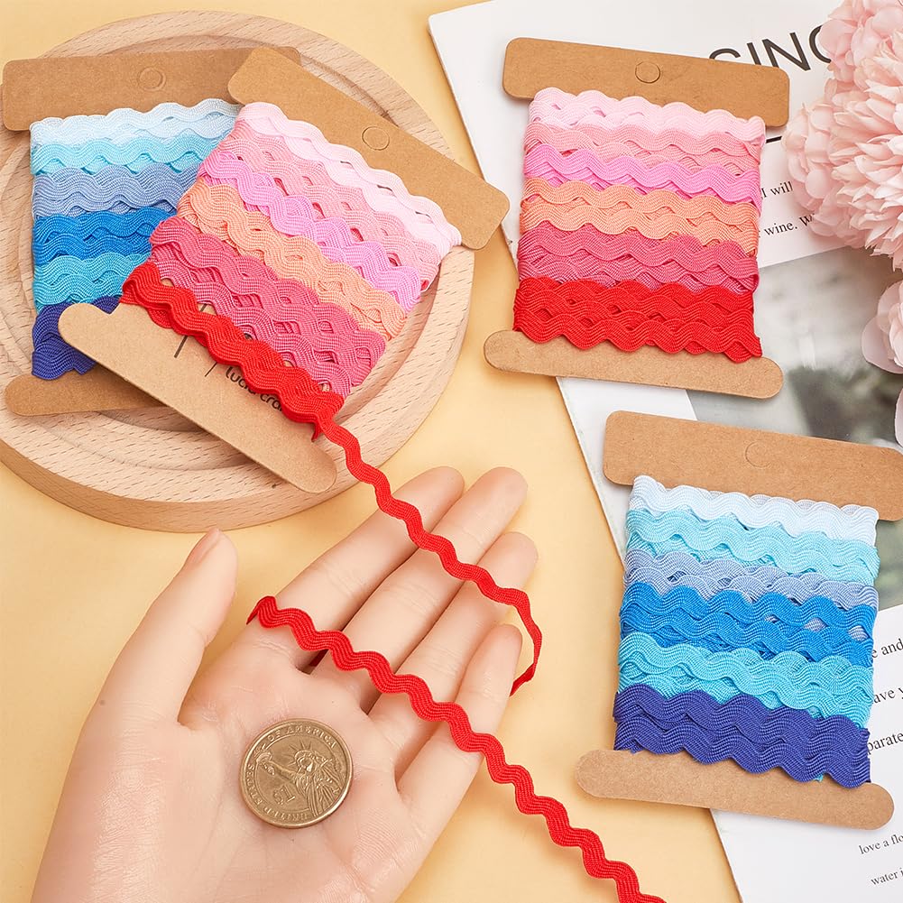 GORGECRAFT 24Yds*7.5mm 2 Stili Ric Rac Nastro Onda Zig Zag Frange Pieghevoli Trim Tessuto Intrecciato Cucito Pizzo per Fai Da Te Cucito Artigianato Vestiti Abiti Abbellimenti Confezioni Regalo