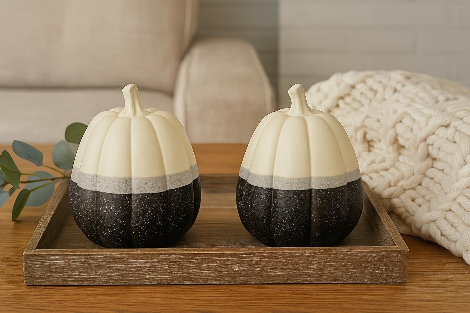 khevga Deco Decoración de otoño Halloween Deco Calabaza Negro Blanco Gris Juego de 2