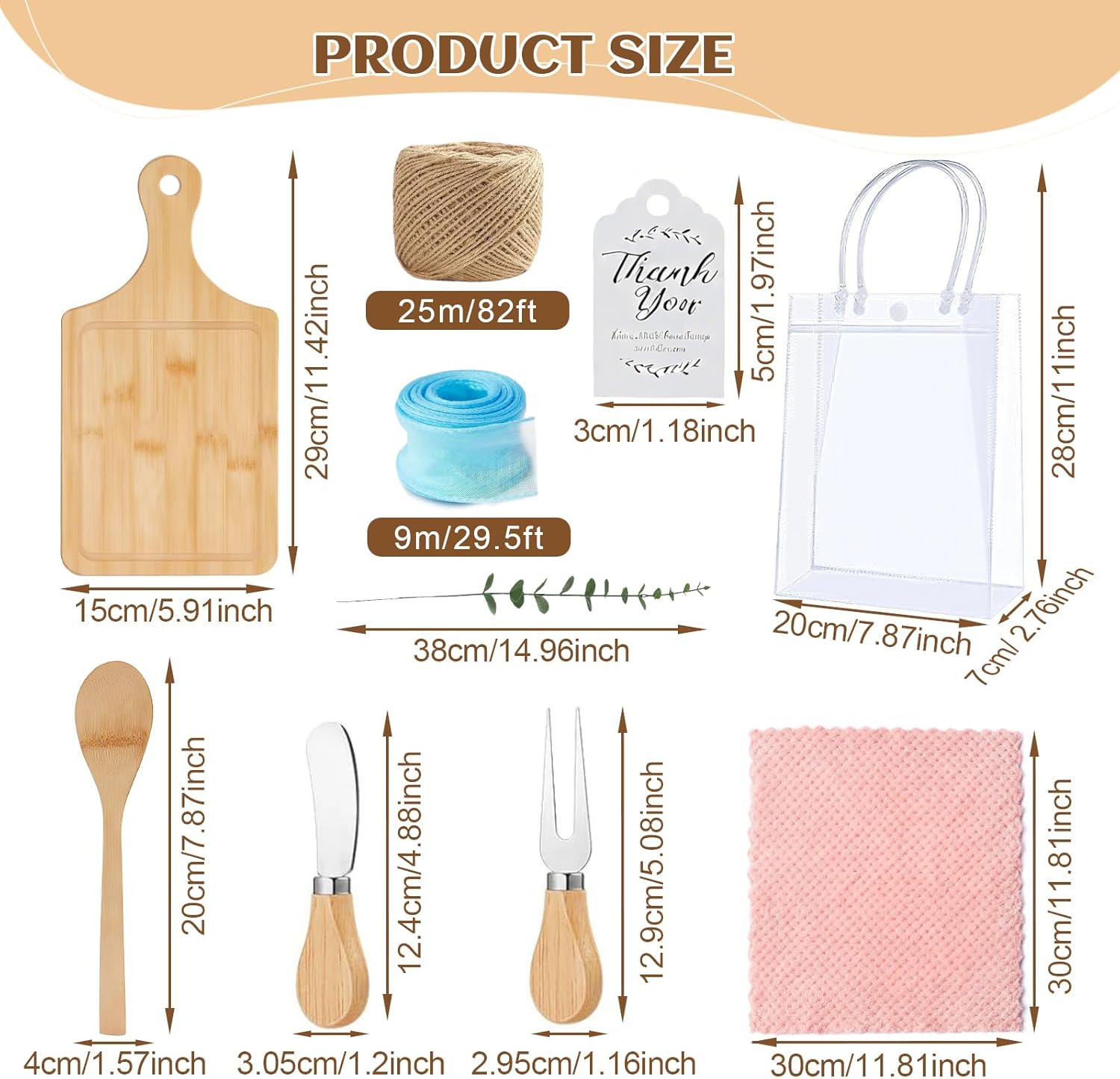 6 Sets Baby Shower Prizes for Winners 55pcs Baby Shower Game Prizes Bamboo Cheese Board Spoon Fork Butter Spreaders Towel for Wedding Bridal Shower Prizes Gifts