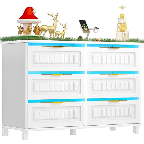 YITAHOME 8 Drawer Dresser for Bedroom, 47" Wide Farmhouse Wood Chest of Drawers with Metal Knobs, Anti-Tip Legs, Storage Dresser for Living Room, Entryway, Hallway, White