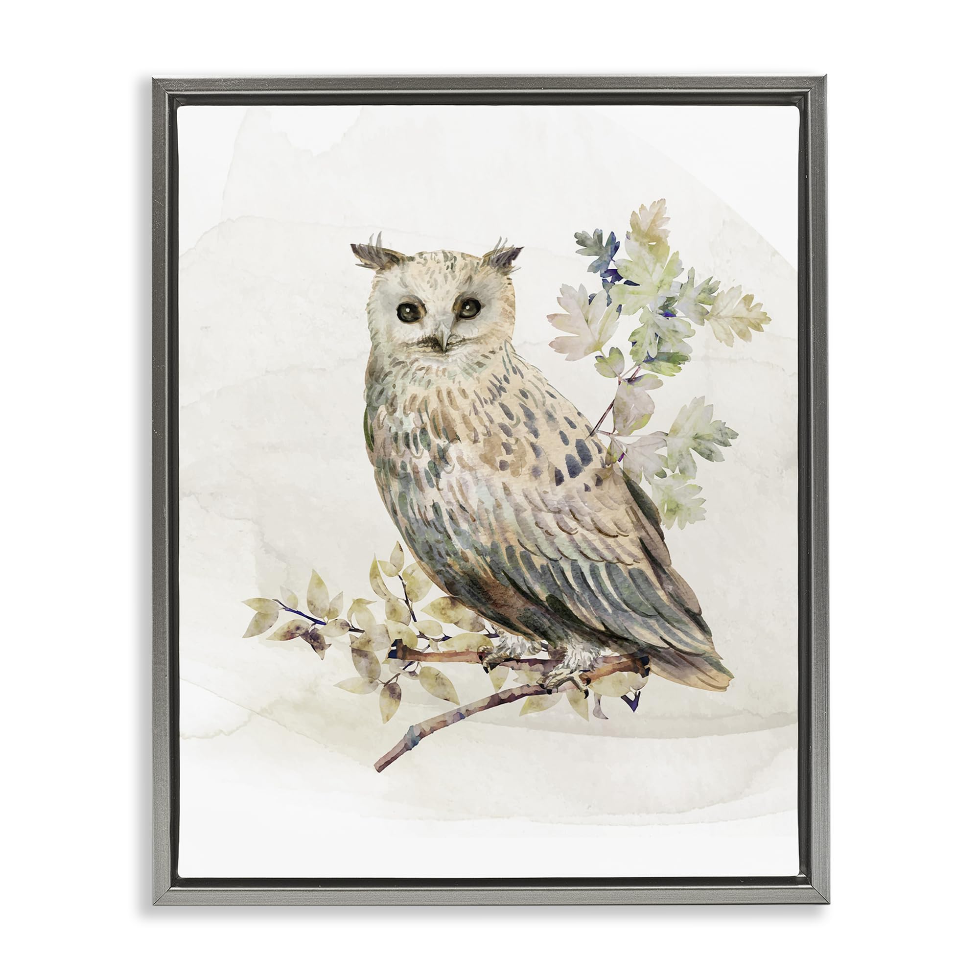 Stupell Industries 'Forest Owl with Foliage', Floating Frame Canvas Art, Gray, 25 x 31 Inches, Easy to Hang and Sturdy, Made in USA, by CAD Designs