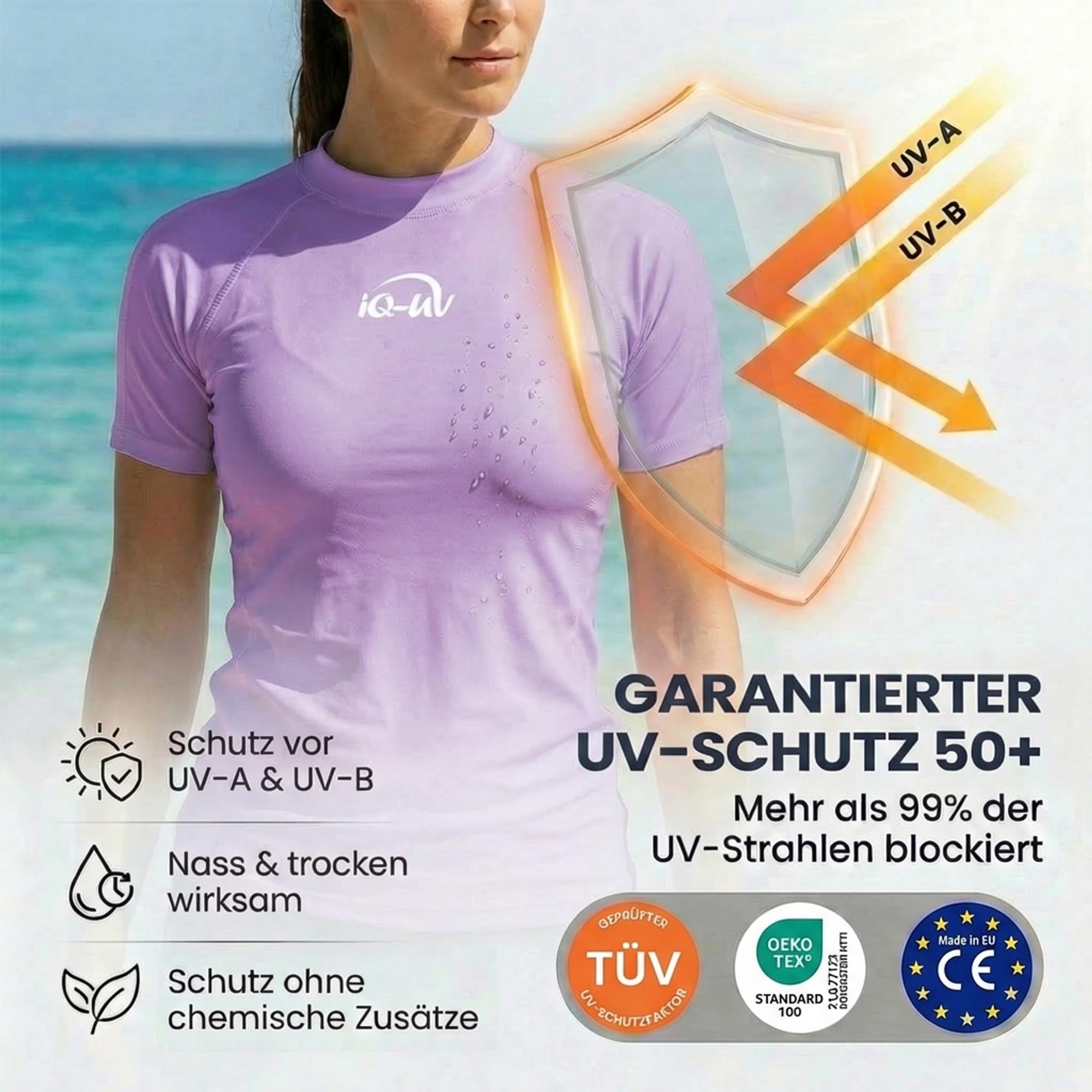 iQ-UV Shirt Damen Kurzarm Lila 3XL - Rash Guard Schwimmshirt für Frauen