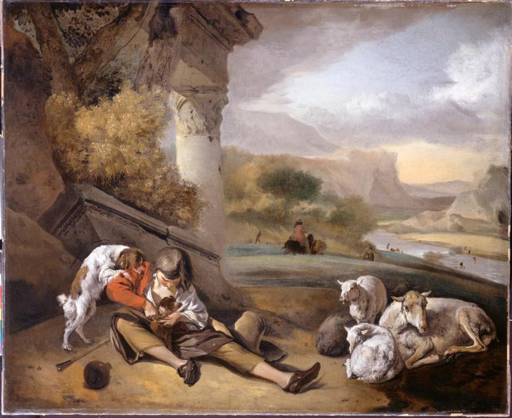 Serendipitp Boys No Frame Abstract Painting Mural Print Picture Wall Decor Painting J.wenix Landscape With Shepherd By Jan Baptist Weenix Vintage Wall Artwork For Home Decor 60X90cm
