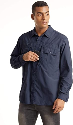 Miniatura 2 de TACVASEN Camisa de pesca para hombre, camisa de manga larga de secado rápido, camisa táctica con botones, camisa de trabajo ligera safari