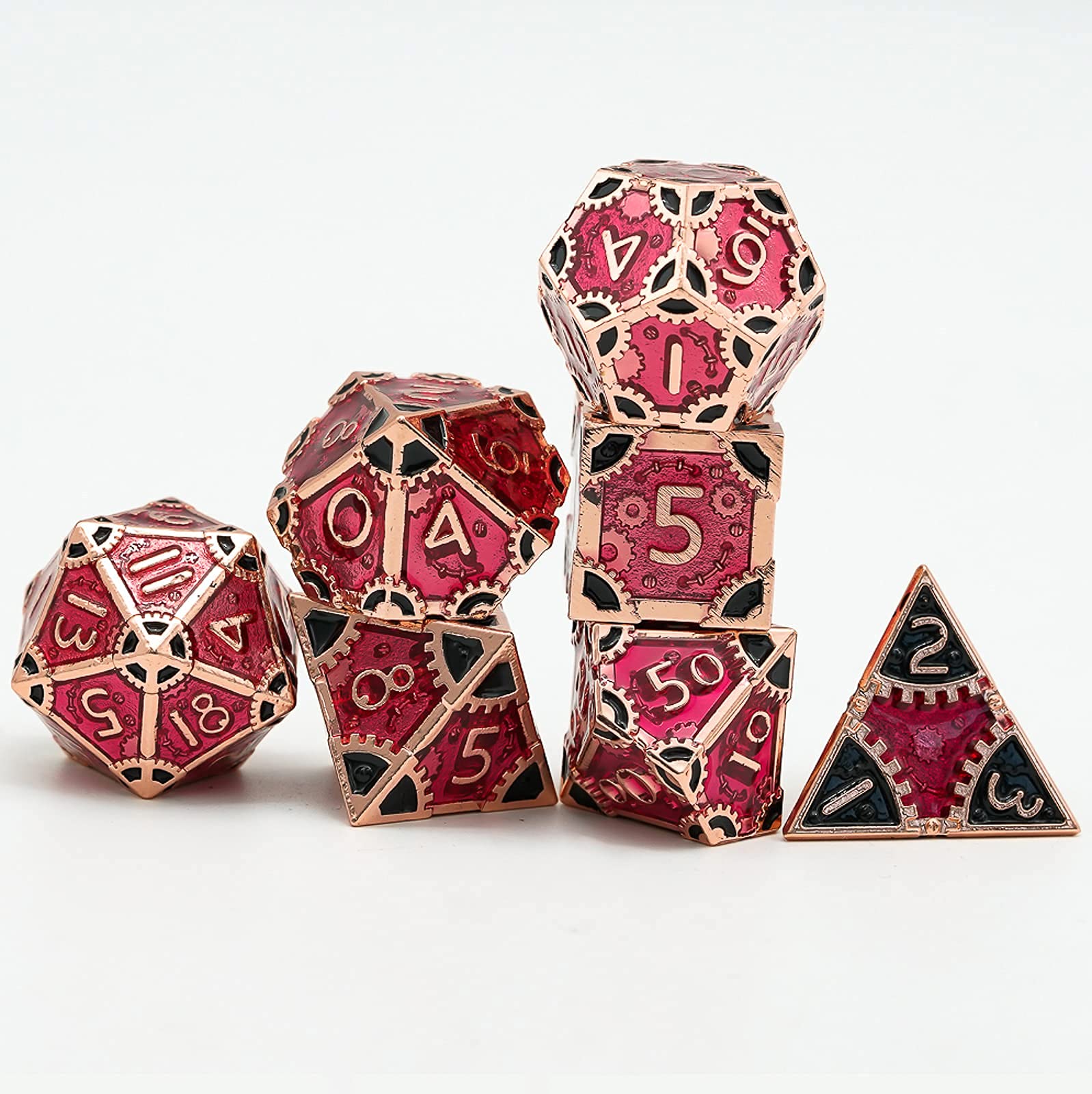 UDIXI Metal DND Dice Set, 7-Die Polyhedral D&D Dice Set for Dungeons and Dragons Role Playing Game, d and d (Red Copper-Red Black)