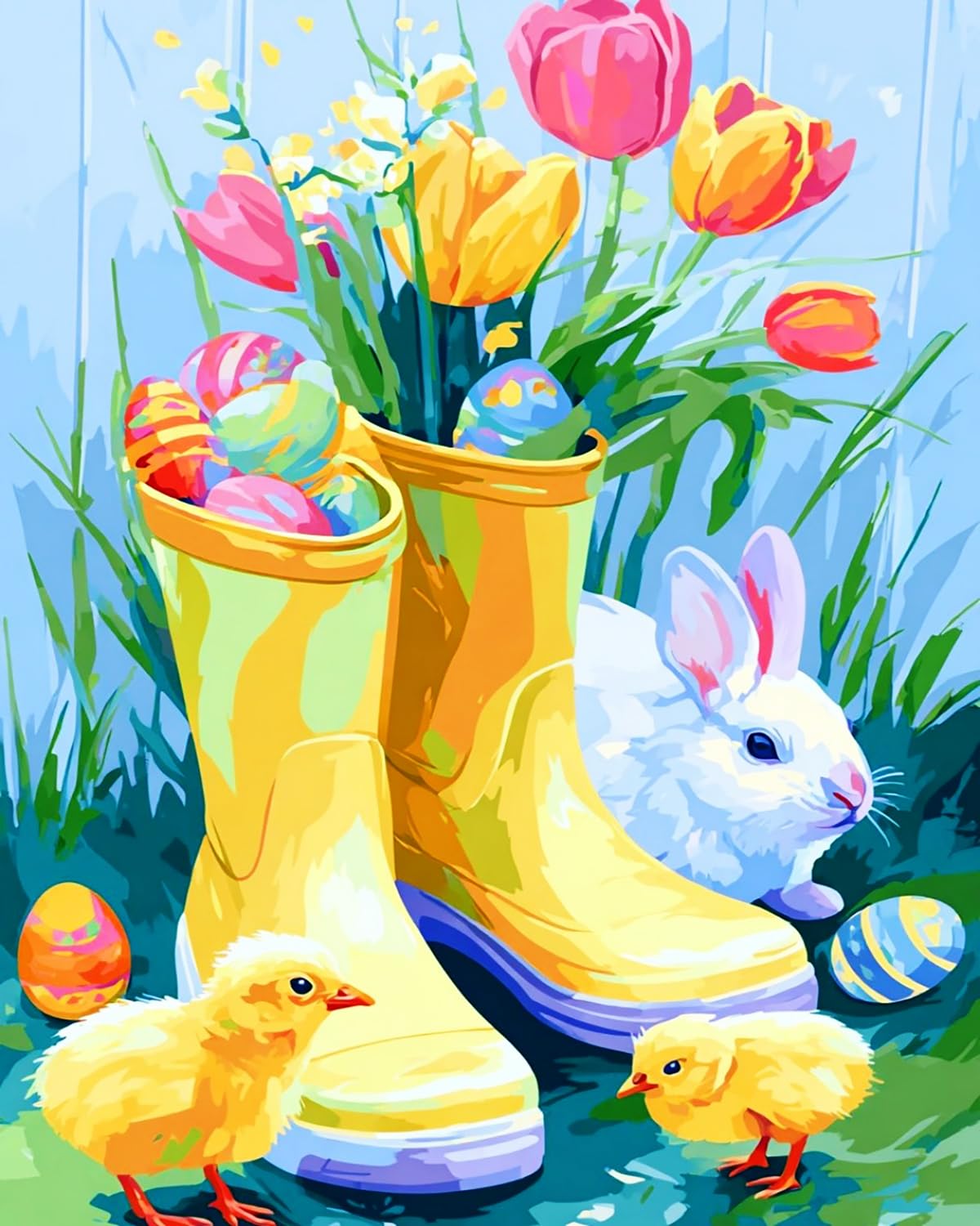 Liubaishi Multicolour Paint By Numbers For Adults, Spring Easter Egg Rabbit, 40X50 Cm Acrylic Canvas Kit With Brushes And Paints