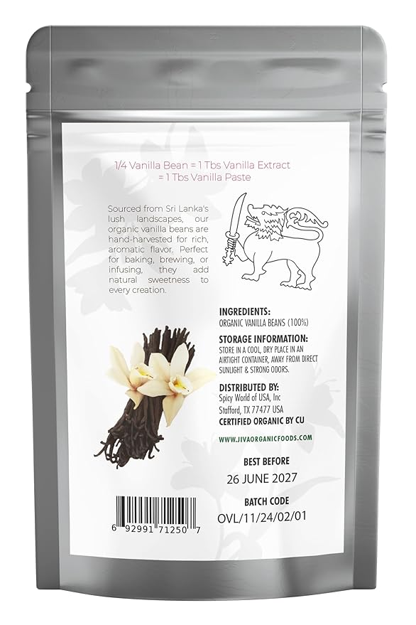 Jiva Organic Vainilla en Grano 10 Unidades - Orgánico, Grado A, Sri Lanka miniatura 2