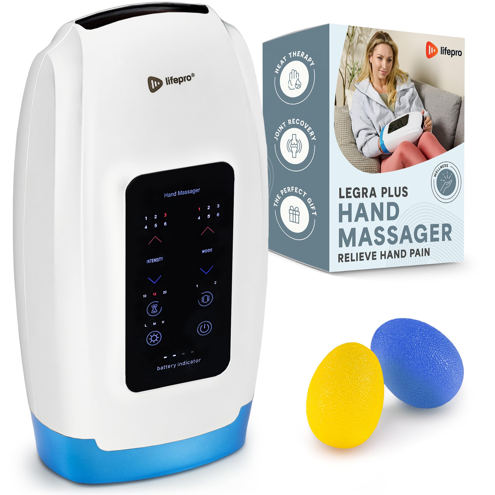 LifePro Legra Plus Hand Massager with Heat and Compression - Finger, Wrist, and Palm Massager with 5 Modes - Pressure Point Therapy for Sensitive Hands, Relaxation, and Comfort