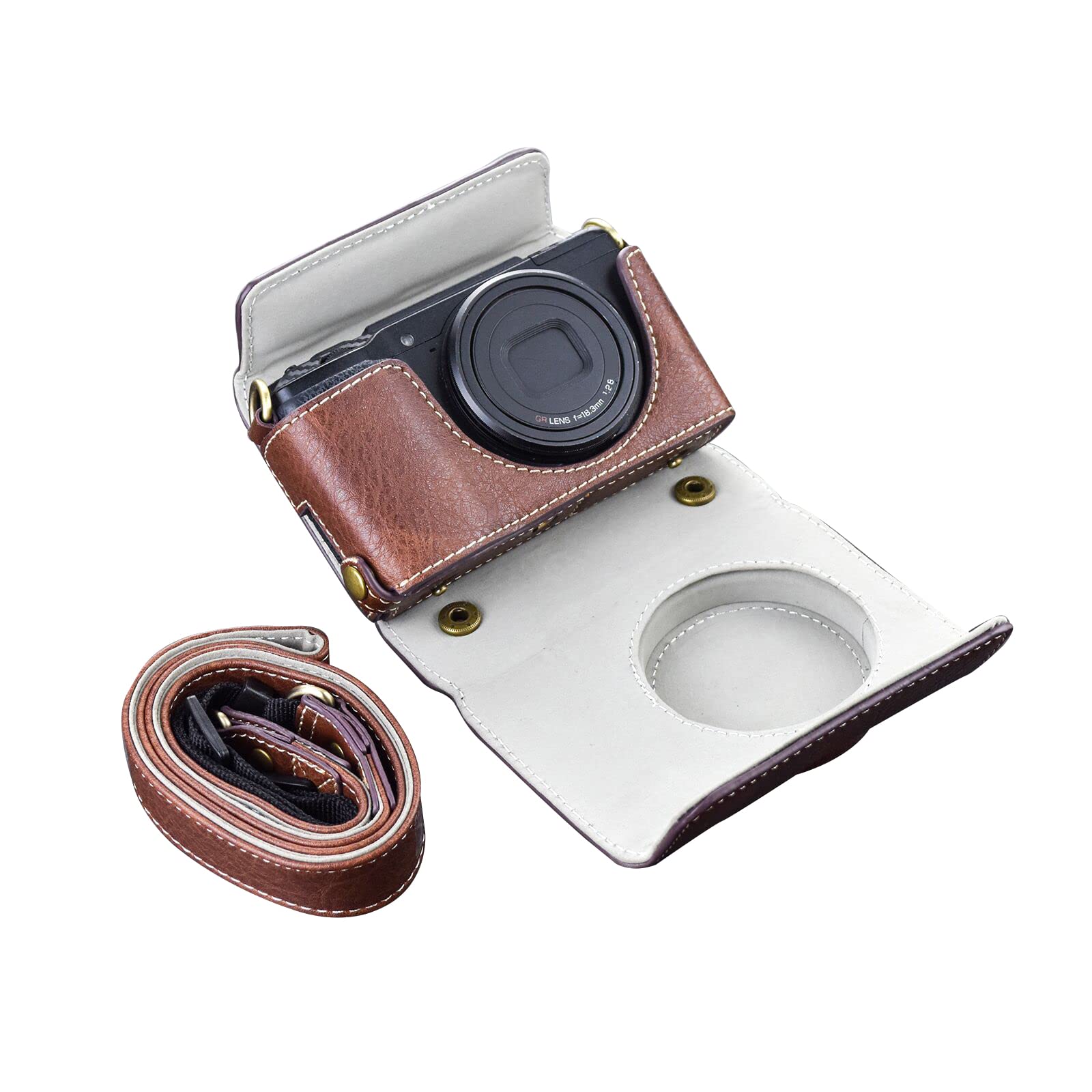 Rieibi Ricoh GR II Case - Vintage PU Leather Camera Case for Ricoh GR II GRII GR2 DSLR Camera - Protective Case with Strap - Coffee