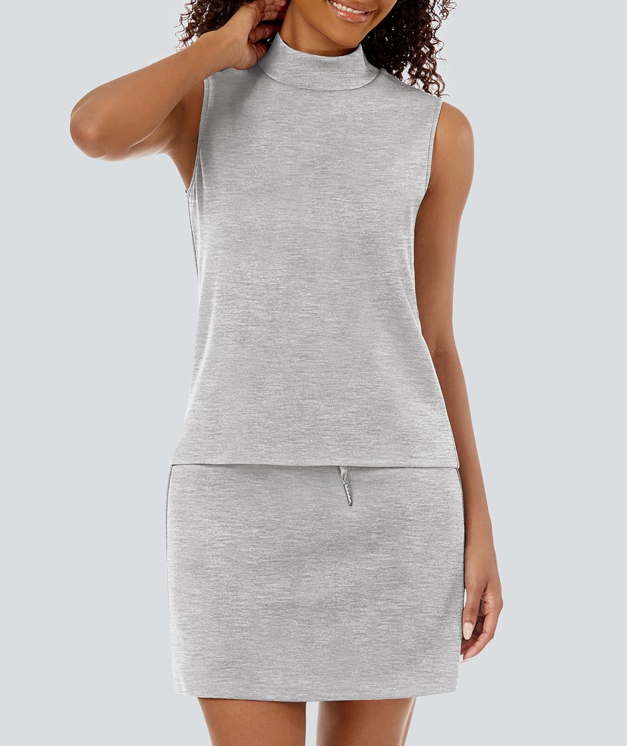 Casly Lamiit Two Piece Skirt Set for Women Sweatsuits Tennis Outfits Casual Mock Neck Sleeveless Top Elastic Short Skorts - Image 7