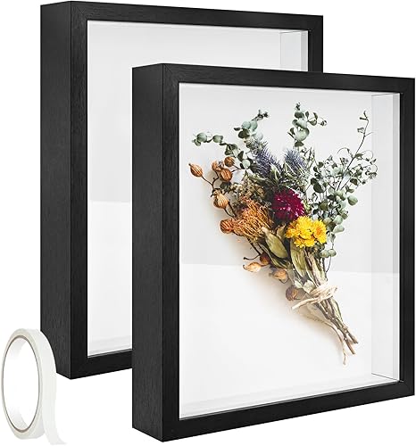 Paquete de 2 cajas de sombra de 11 x 14 pulgadas, vitrinas de sombra con marco de fotos 3D, cajas de sombra con cinta adhesiva para artículos de