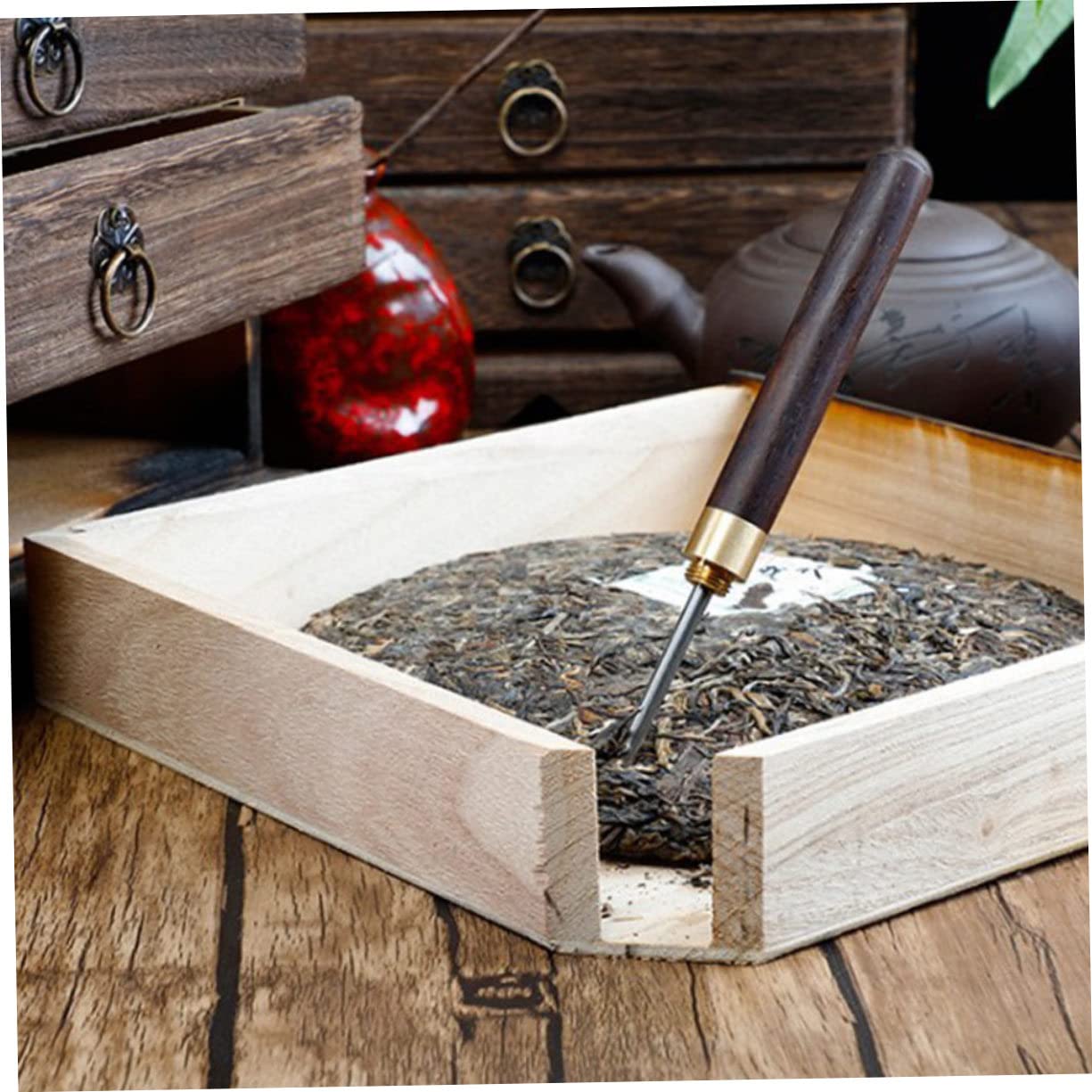 Ipetboom Caja de Madera Marrón para Té Pu'er Diseño Retro y Multi-capa, Caja Organizadora Cajones Impermeables Fácil de Usar para Almacenamiento en Cocina