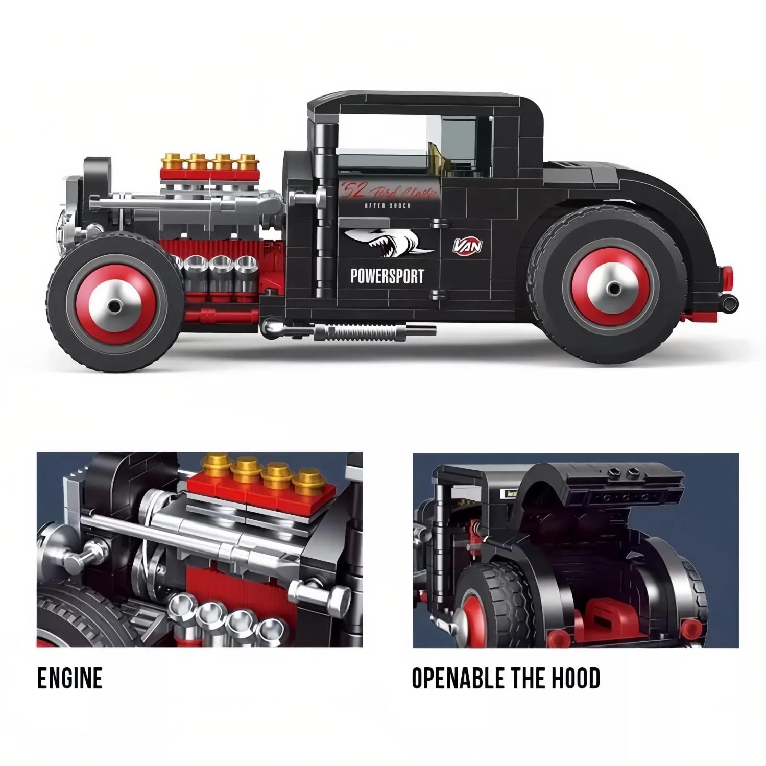 Technology Classic Retro Car Building Block Set, 452 Pieces Pull-back Vintage Car Building Kit - Image 4