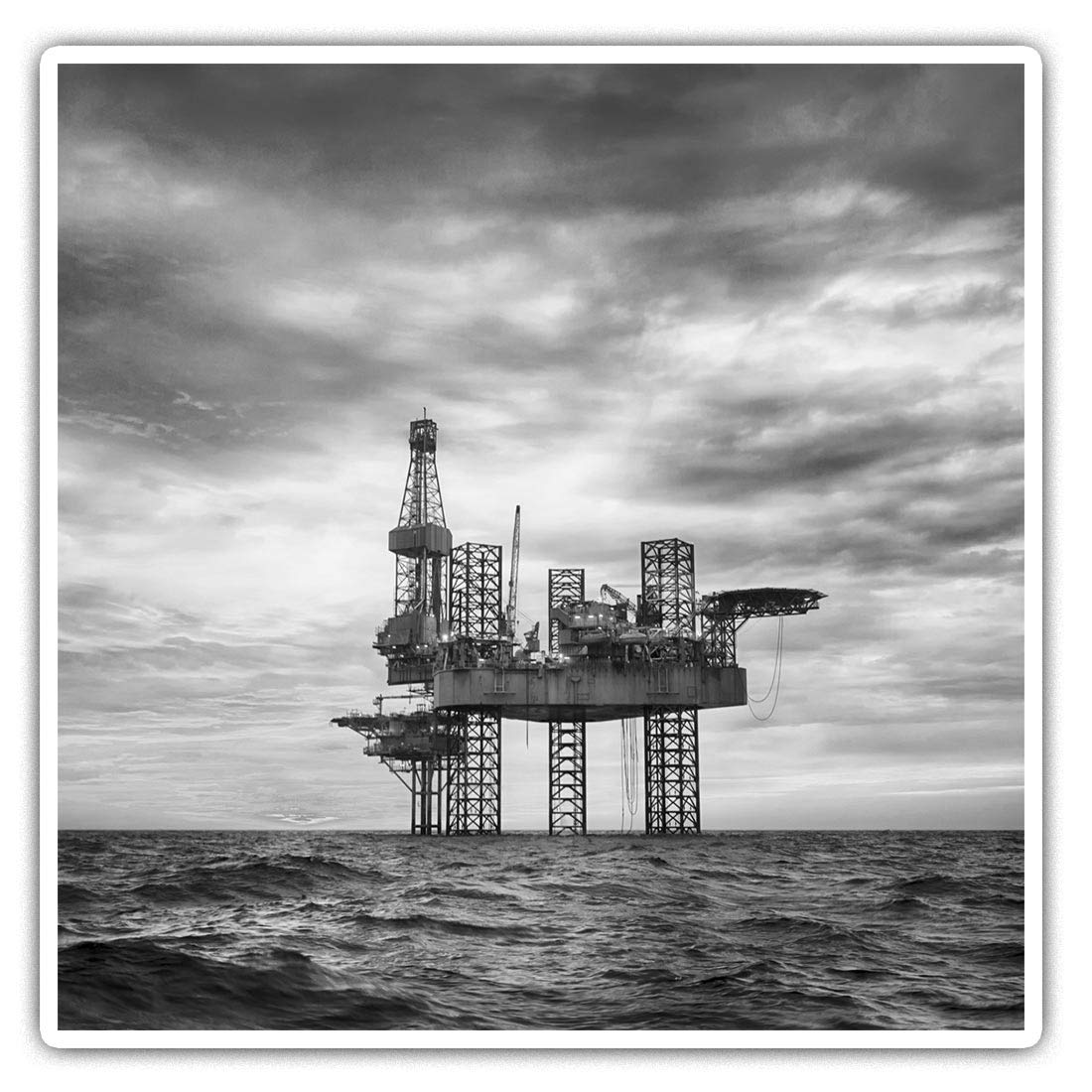 Destination Vinyl Ltd Multi Square Stickers (Set Of 2) 10Cm Bw - Offshore Jack Up Rig Oil Industry 43293
