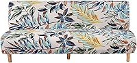 WOMACO Rain Leaves Printed Stretch Futon Cover for 63-75" Armless Sofa Bed, Full Twin Queen Loveseat Protector with Elastic Bottom