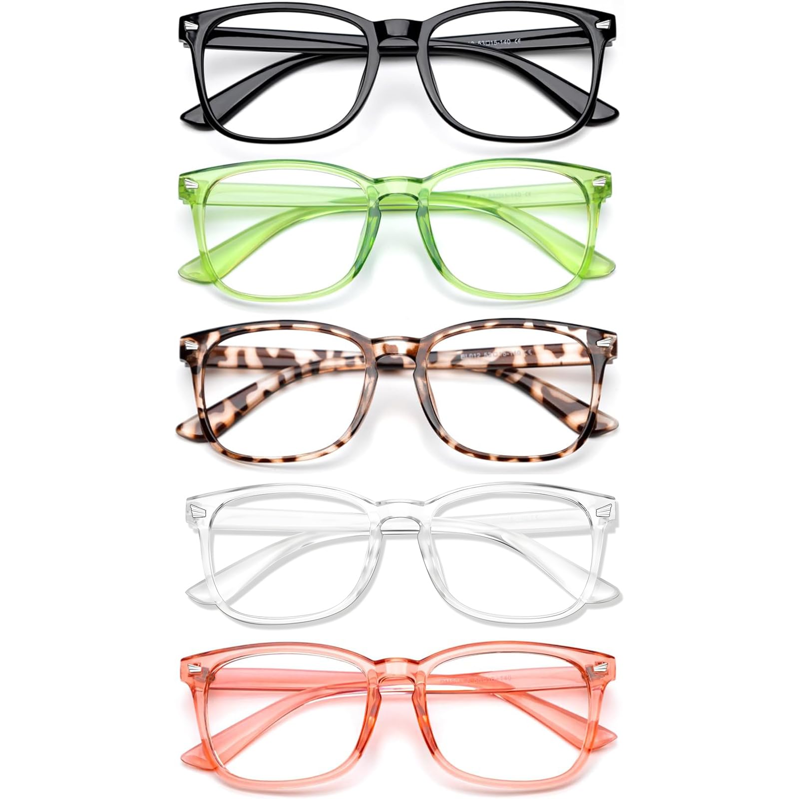 WINTOO Blue Light Glasses for Woman Men | 99% Blue Light Blocking Glasses for Computer Gaming TV Phone Screen Square Frame | Anti Eyestrain & UV Glare Protection - 5 Pair