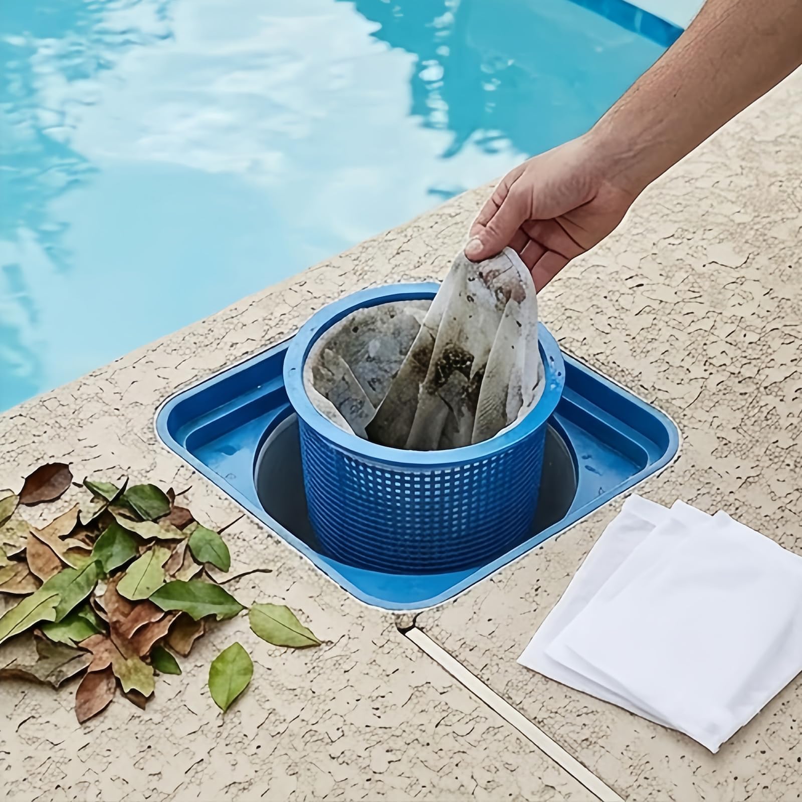 Lot de 100 chaussettes filtrantes pour piscine pour l'entretien du spa, texture polyester, 13 x 22 cm, sac filtrant rectangulaire, adapté pour l'entretien de routine des jeux d'eau, skimmer