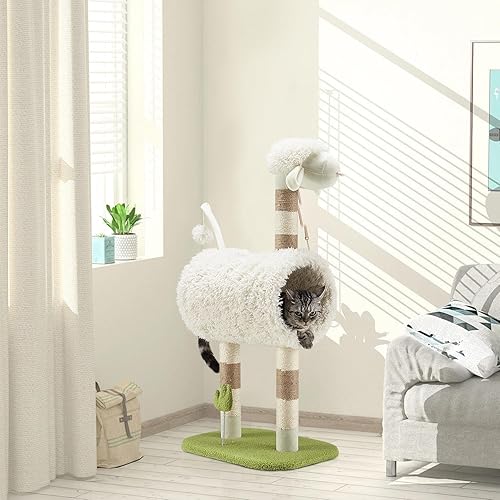 Miniatura 2 de Erinnyees Árbol de alpaca para gatos, torre para gatos de 39 pulgadas con poste rascador para gatos de interior, gatitos modernos, juguetes lindos,