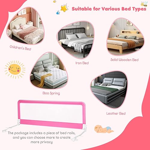 Miniatura 5 de BABY JOY Rieles de cama para niños pequeños, 59 pulgadas, extra largo, protector de cama abatible con correas de seguridad, barandilla plegable para