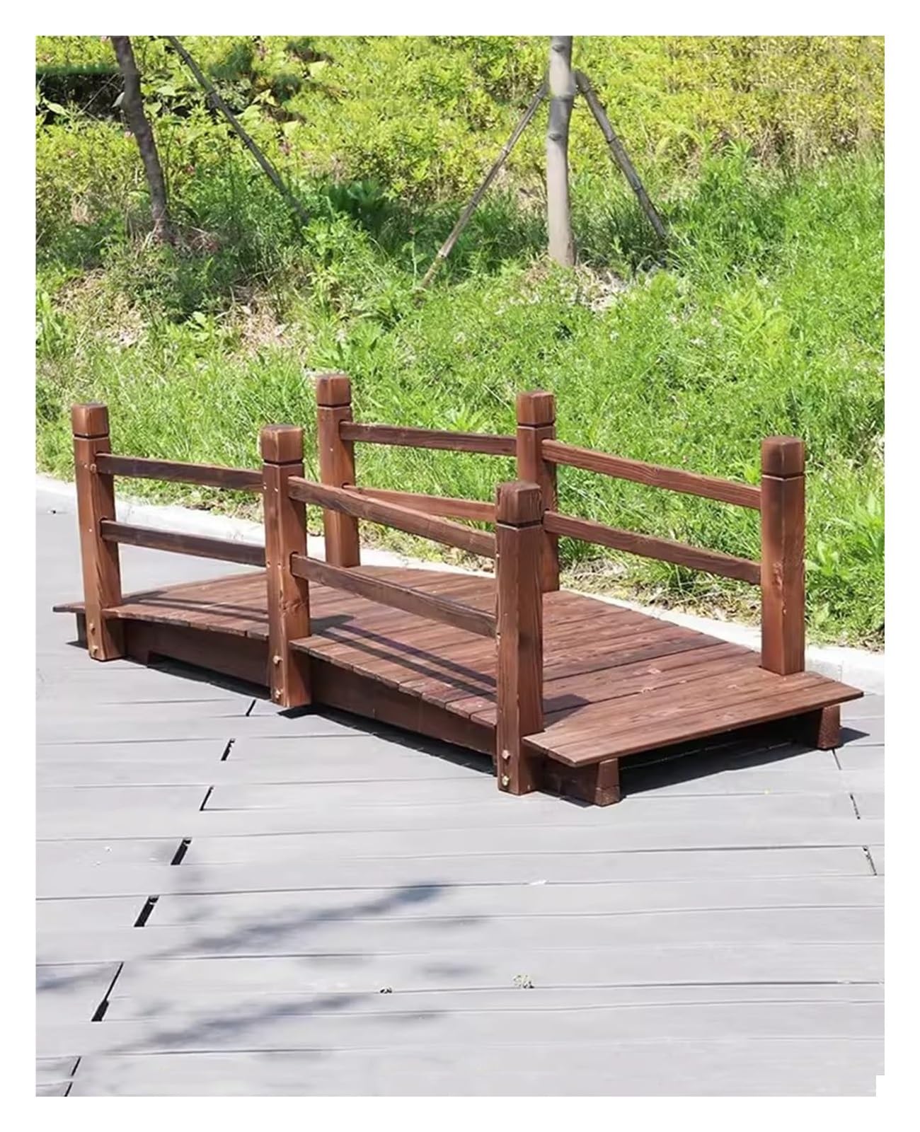 Wooden Garden Bridge, Wood Garden Bridge, Wood Garden Bridge with Hand Rail, Decorative Pond Bridges for Outside Pathway
