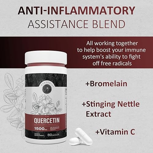 Miniatura 5 de Quercetina 1500 mg por porción, 98% altamente purificada y biodisponible EMI-Quercetina con potente complejo y mezcla de alimentos integrales, 120