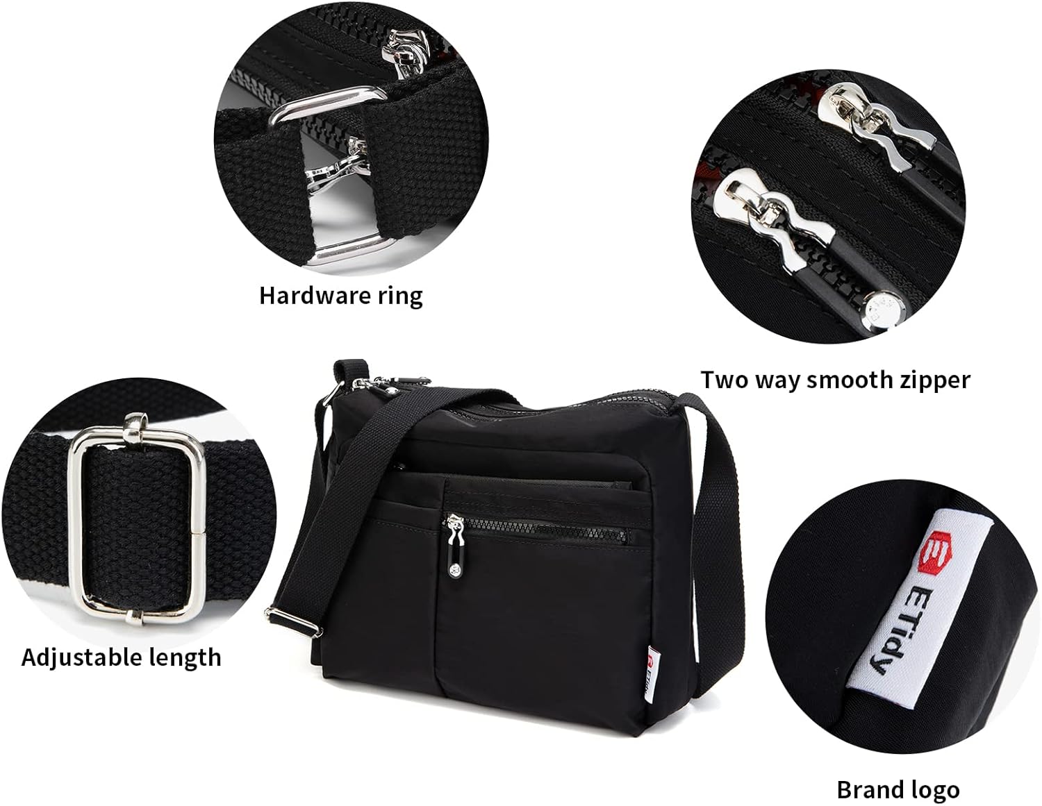 ETidy Crossbody Bag For Women Waterproof Lightweight Casual Shoulder Handbag Purse(Black Upgrade - Image 3
