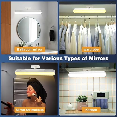 Miniatura 6 de Luces de tocador inalámbricas para espejo, luz de espejo recargable de 4000 mAh, brillo de color ajustable y luz de maquillaje en ángulo, luces