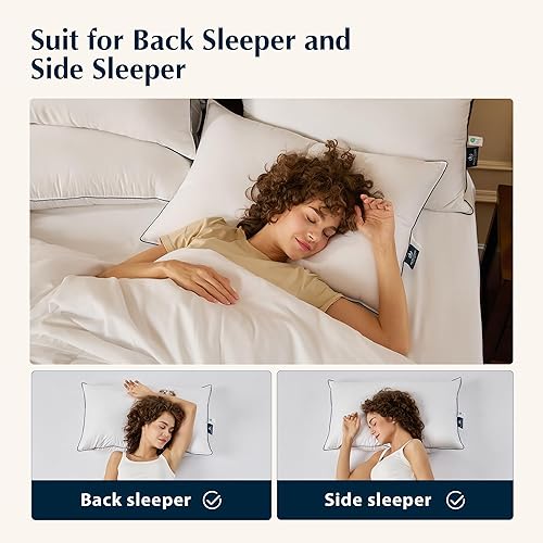 Miniatura 7 de Pacific Coast Almohadas de cama para dormir de lado y de espalda, almohadas de hotel de plumas y plumón con funda de algodón 100%, apoyo medio, a