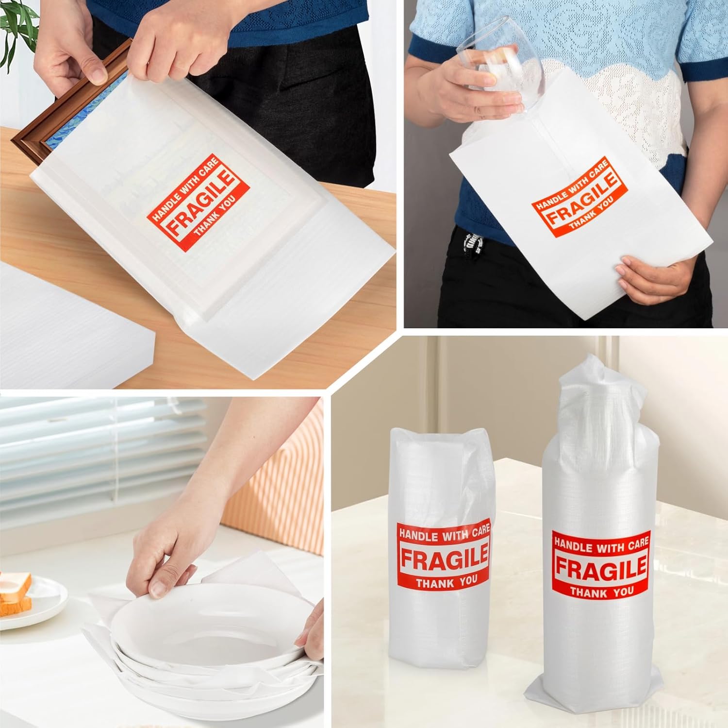 330 pcs Moving Packaging Supplies, 250 Cushioning Foam Pouches and Sheets, 4 Sizes（13.7"x13.7", 11.8"x11.8", 11.8"x7.8", 7.8"x7.8") with 80 Fragile Stickers for Moving, Packaging, Storage