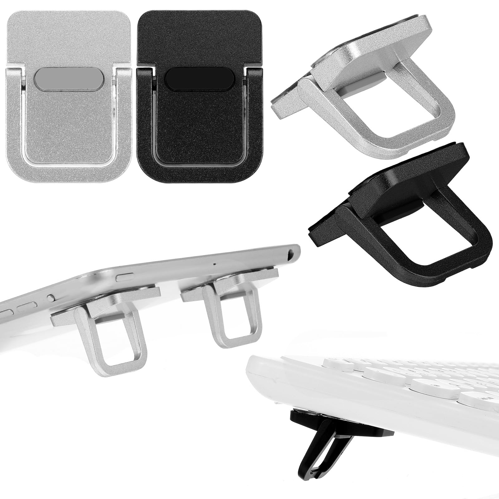 Wanmu 2Pairs Computer Keyboard Stand, Mini Foldable Laptop Stand, Zinc Alloy Keyboard Riser for Desk, Self-Adhesive Invisible Keyboard Lift for Most Keyboards, 12-20 Inches Laptop