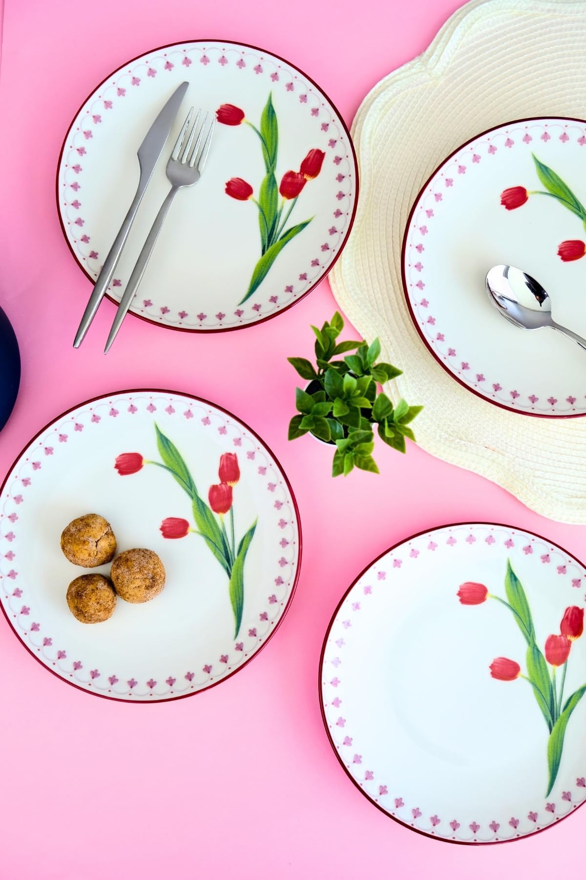 Tabakevi Tabak Evi Porselen Lale Tuval Pasta Takımı Rimli 20 Cm 4 Kişilik 4 Parça Tvl4Ptprs1160