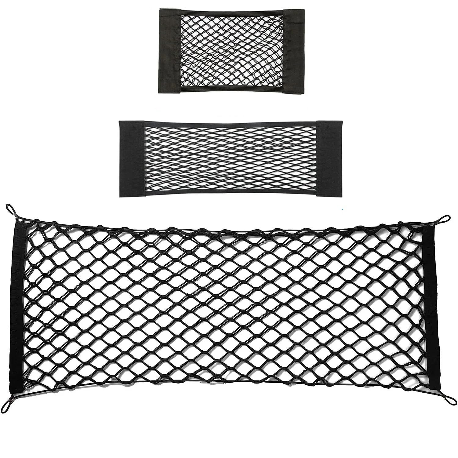 Rete per Bagagliaio Auto,Rete Auto 4 HooK Car Rear Boot Trunk Cargo Elastic Mesh Net Organizer for bagagli(3pcs)