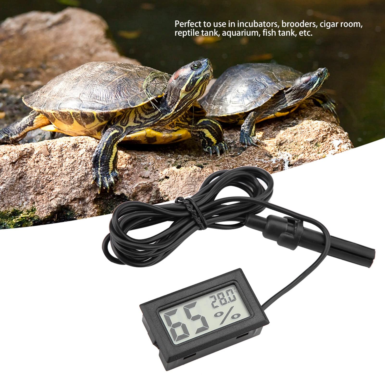 Hygromètre Thermomètre LCD à Mini-sonde Intégré avec Sonde Externe pour Incubateurs, Couveuses, Réservoir de Reptiles, Aquarium, Réservoir de Poissons