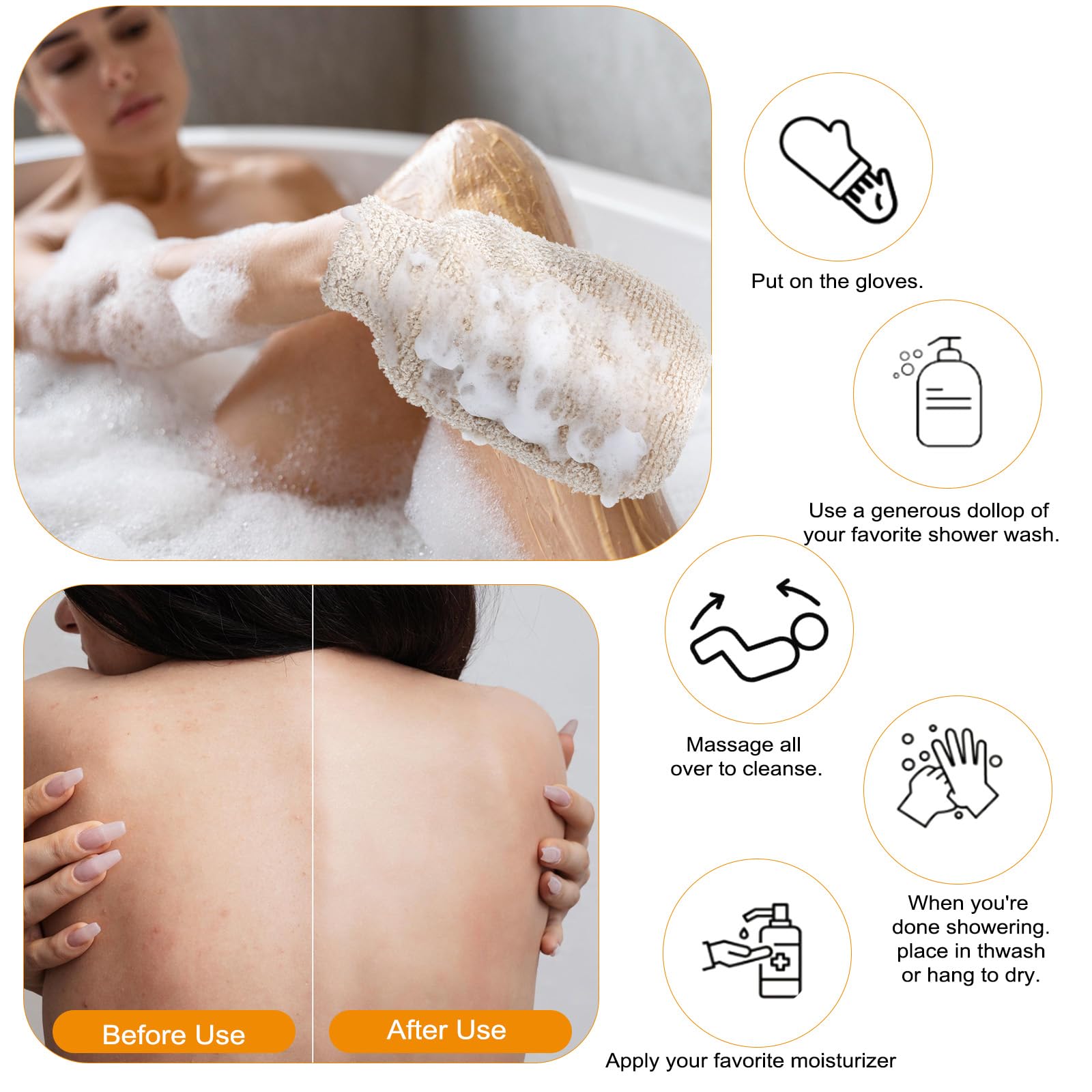 Ouligay 2 sztuki rękawiczek do peelingu ciała, rękawiczki do peelingu, lniane rękawiczki do peelingu, do ciała, prysznica, peelingu, narzędzia dla mężczyzn, kobiet, dzieci