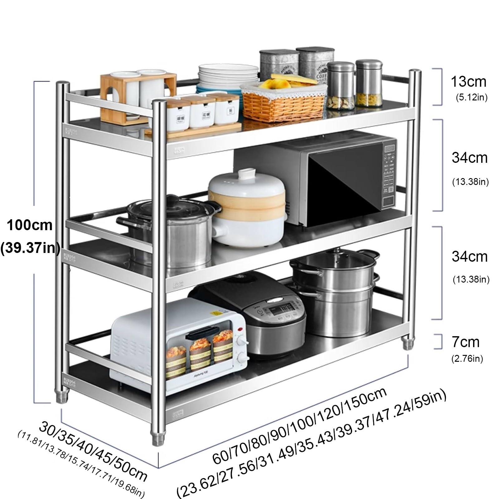 Tavolo in acciaio inossidabile for preparazione e lavoro, preparazione del cibo, attività di manutenzione, scaffale di stoccaggio a pianta aperta, isola cucina(39.37x15.75in/100x40cm)