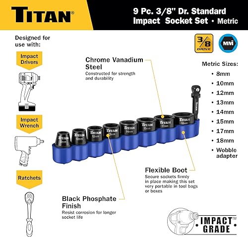 Miniatura 3 de Titan 48201 Juego de llaves de impacto métricas de 9 piezas de 38 pulgadas