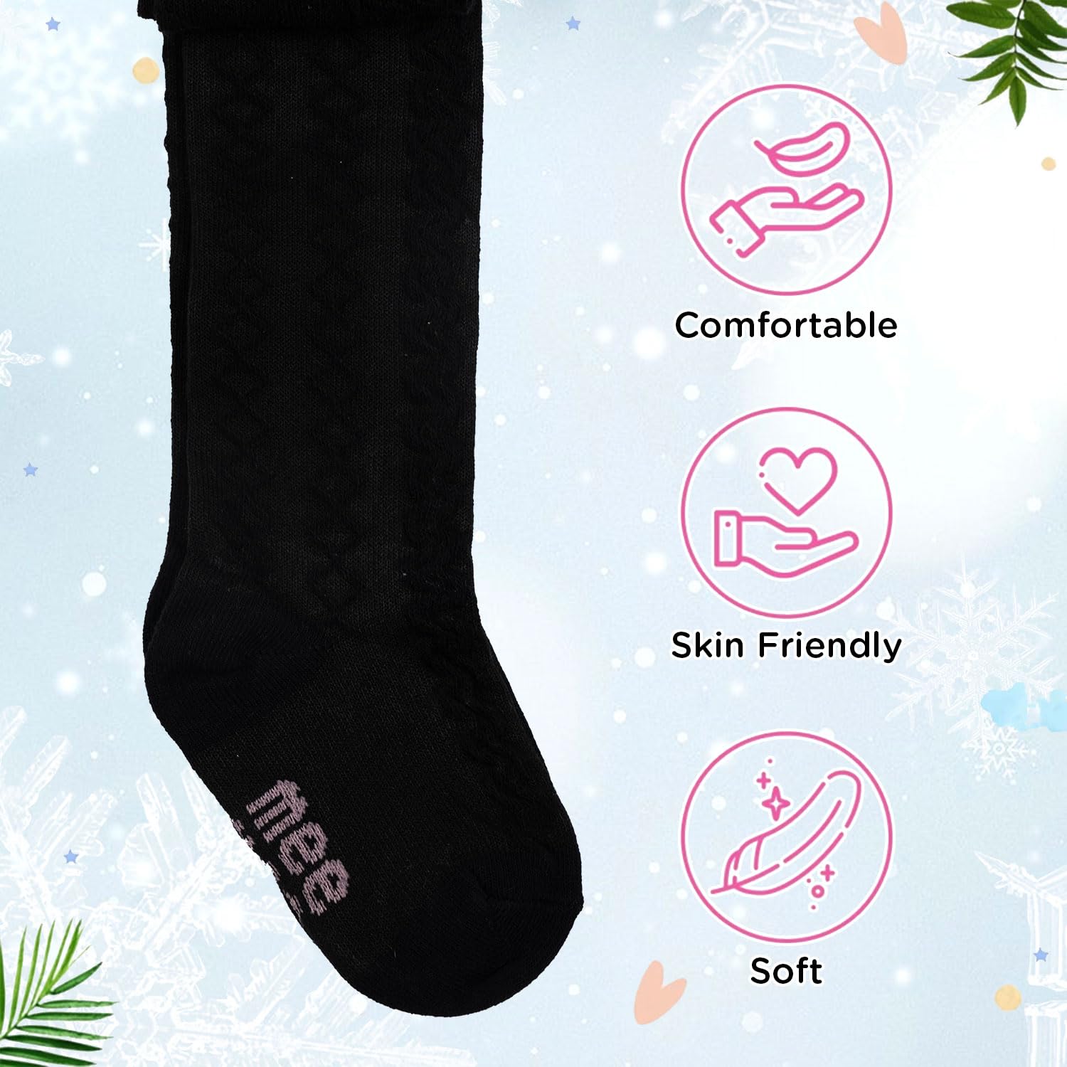 Mee Mee Baby Stockings | Unisex Lights | Full Length | 100% Cotton |Stretchable| Snug Fit |Unisex Stockings | Pk of 2-BLACK_PINK (3-4 YRS) - Image 3 thumbnail