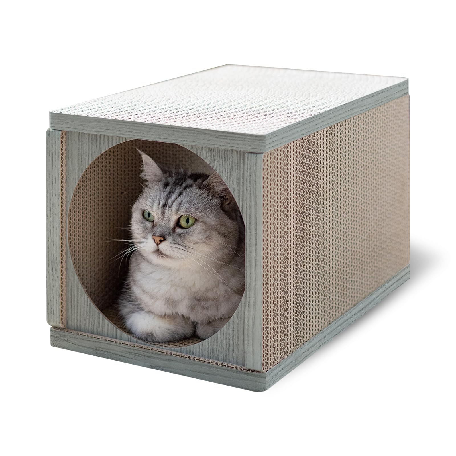 Anikitty 360° Cardboard Cat Scratcher Tunnel & House – Durable Cat Cave, Bed & Scratching Post with Catnip, Indoor Cat Condo & Hideout, greywood