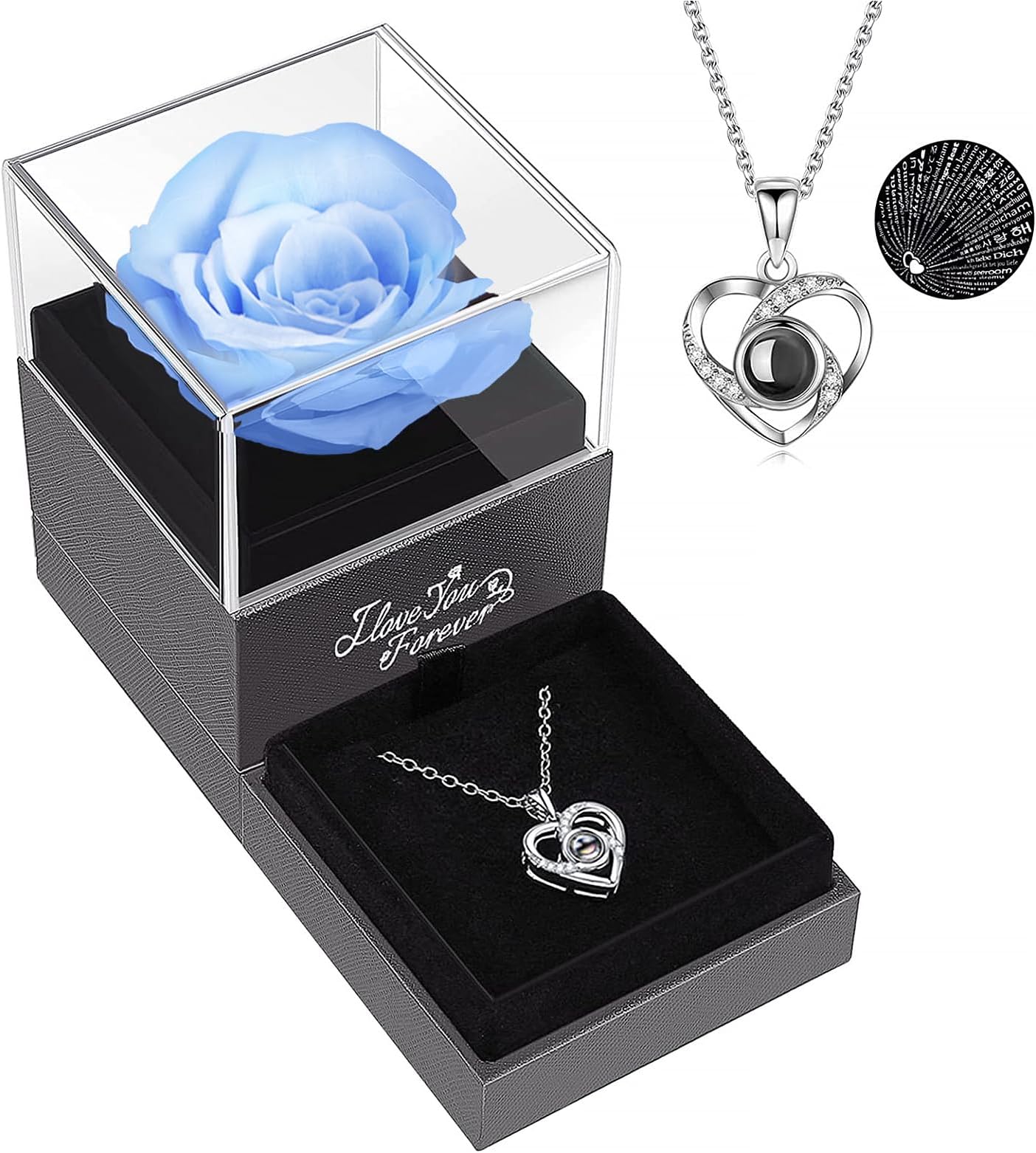 ASELFADChristmas Flowers Gifts, Preserved Flowers Real Roses with I Love You Necklace -Romantic Gifts for Her on Christmas Mothers Day Valentines Day Anniversary Birthday Gifts for Women