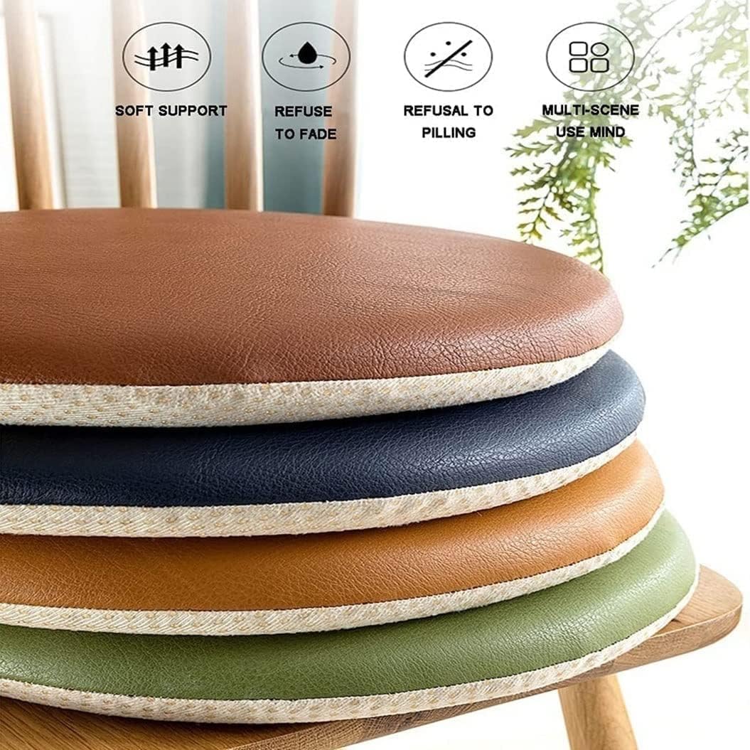 Wcxixo Round Faux Leather Kitchen Chair Cushions,Round Seat Cushions Thick Non Slip Memory Foam Chair Pads for Chairs Dining Outdoor Indoor