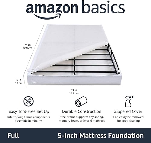 Miniatura 24 de Amazon Basics - Base de cama tipo somier inteligente, base de colchón de 7” de alto, montaje fácil sin necesidad de herramientas, tamaño king, 79”