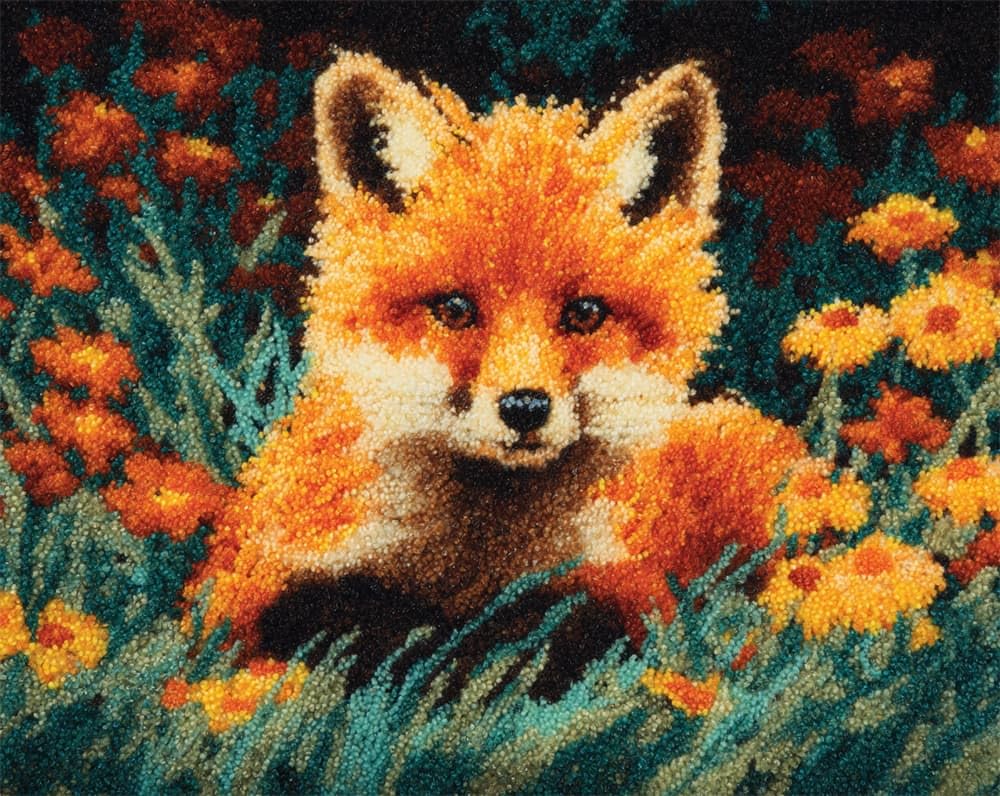 Kitquiver Latch Hook Kits for Adults Beginners Rug Fox and Glory Flowers DIY Crochet Yarn Embroidery Handmade Needlework with Printed Canvas for Home Decoration 15X20In