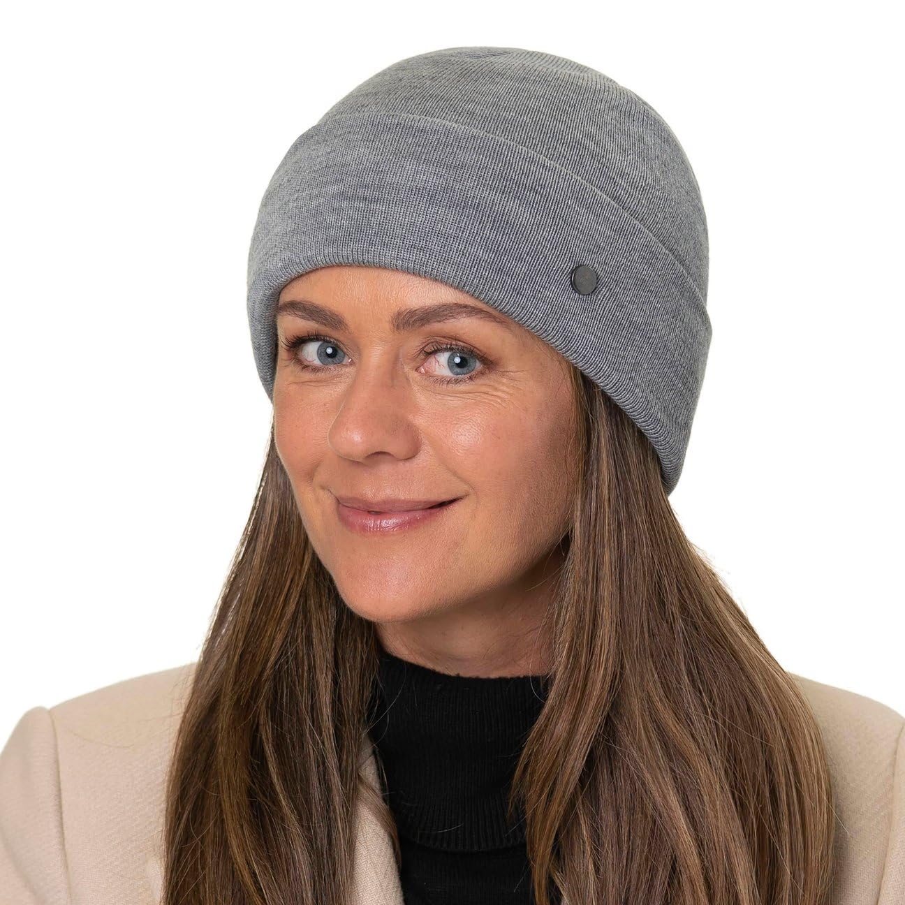 LIERYS Czapka z mankietem Merino dziana nakrapiana Wyprodukowano w Niemczech Unisex Jesien Zima