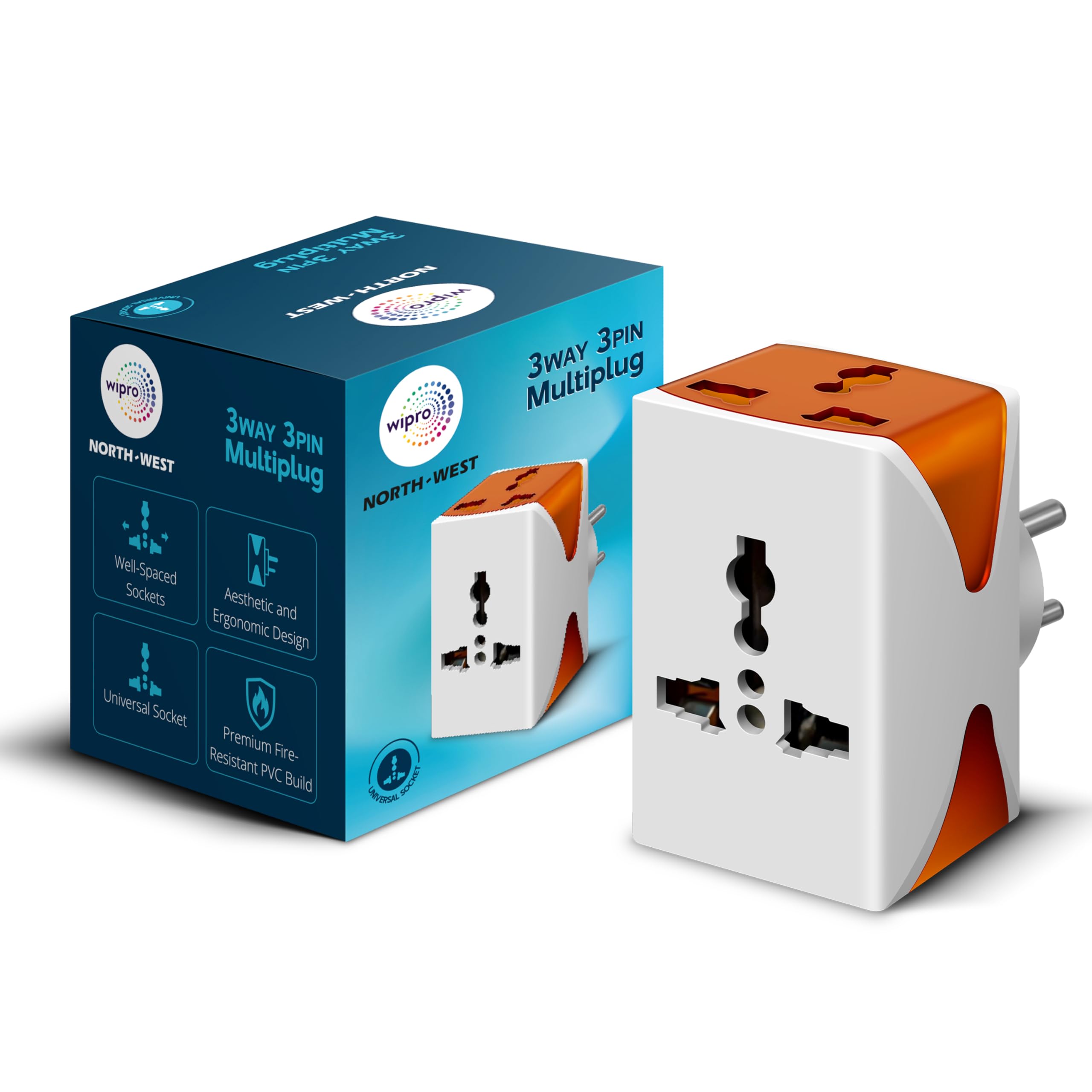 Wipro 3 Way Multiplug Adaptor with 3 Universal Sockets |Inbuilt Surge Protection & Power Supply Indicator | Compact & Light Weight | 6Amp Multiplug Socket for Home, Office | Pack of 1 (White)-image-25