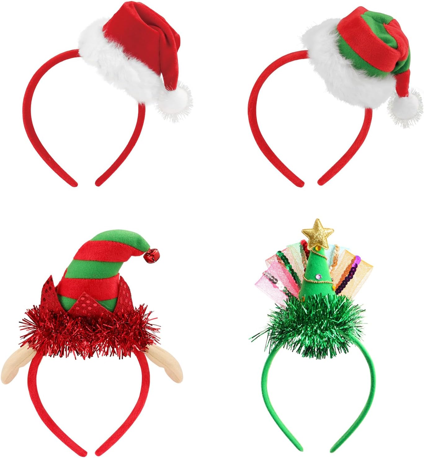 FRCOLOR Christmas Headbands Santa Hat Hair Hoop Holiday Headpieces for Women Kids Adults Christmas Party Favors Hair Accessories-4Pcs