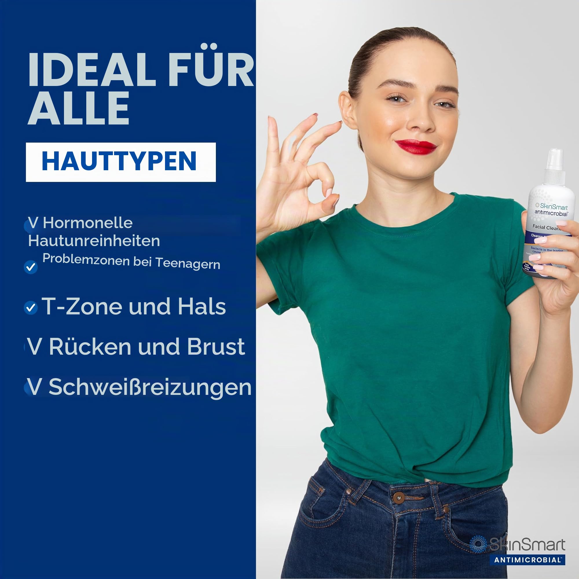 SkinSmart Gesichtsreiniger für Akne, zielt auf Bakterien für aktive Teenagersportler nach dem Training und Akne für Erwachsene, 237 ml Sprühflasche, sicher für mehrere tägliche Anwendungen