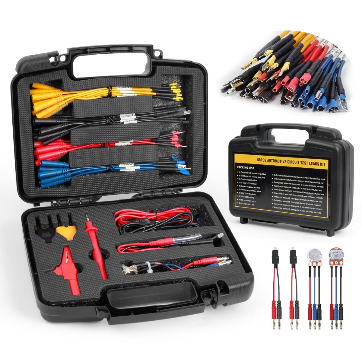 Multimeter Test Lead Kit Automotive 68PCS Back Probe Kit Multi Function Multimeter Leads Kit Size Coding Circuit Test Leads Kit with Alligator Clips Electrical,Banana Plug Test Lead,Oscilloscope Probe