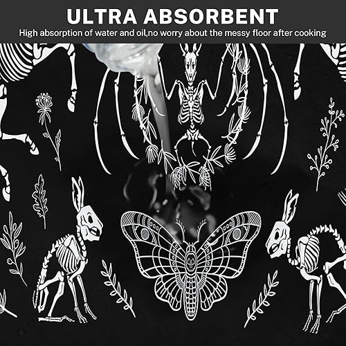 Miniatura 4 de ArtSocket Juego de 2 alfombras y tapetes de cocina de Halloween, antideslizantes, lavables, gran diseño gótico de conejo, polilla negra, alfombra de