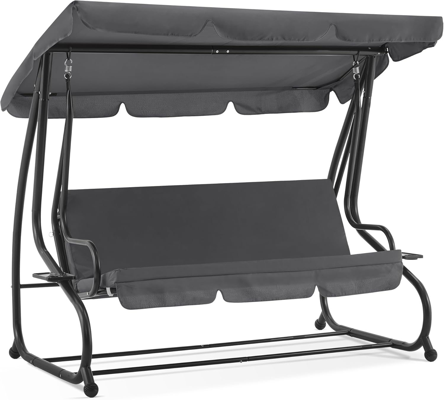 MCombo 3 Seat Patio Swing Chair, Outdoor Swing with Adjustable Canopy, Weather Resistant Steel Frame, Porch Swing Sets for Backyard, Poolside, Balcony, 4090 (Dark Grey)